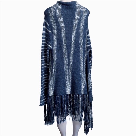 Anthro Yellow Bird Wool Alpaca Fringe Waterfall Stripe Blanket Cardigan Sweater - Picture 5 of 11